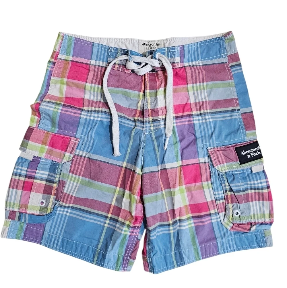 Abercrombie & Fitch Mens Medium Swim Trunks Multicolor Madras Plaid Shorts Icon